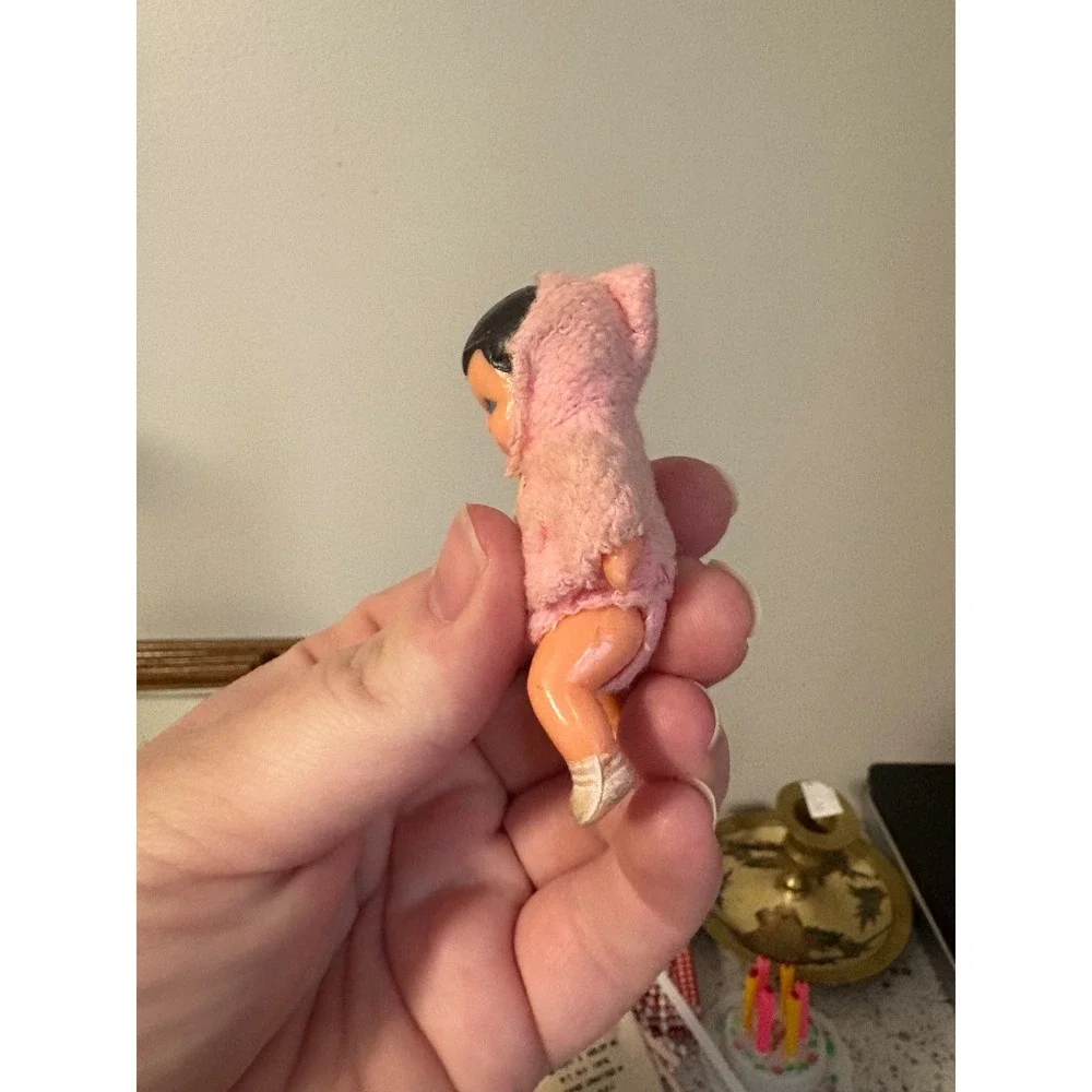 Vintage Mini Baby Doll Pink‎ Knit Hoodie Diaper Socks Toy Collectible